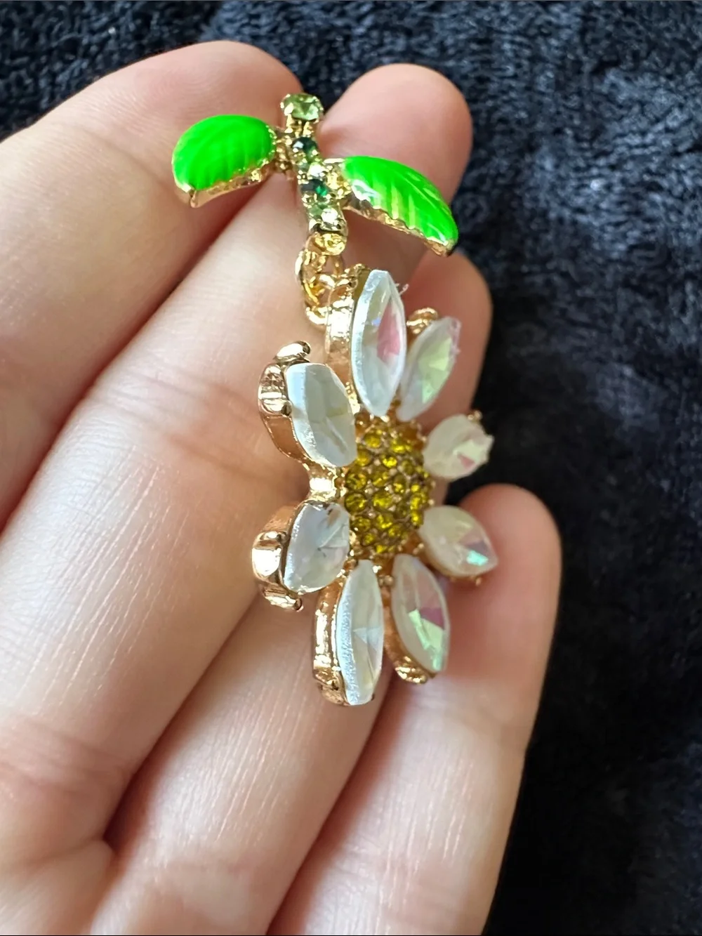 Kenneth Jay Lane Green and Gold Floral Drop Earrings - Picture 10 of 10